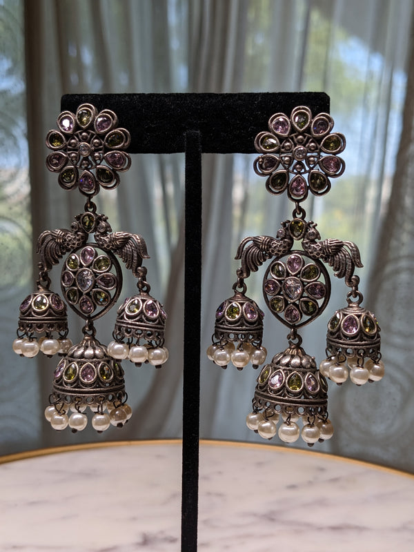 Oxidized kundan jhumkas