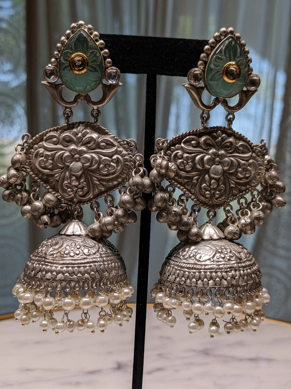 Statement silver earrings/Jhumkas