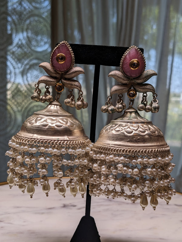 Statement silver plated jhumkas