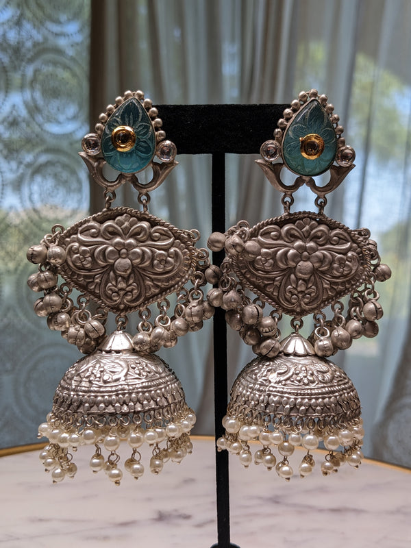 Statemnet silver plated jhumkas